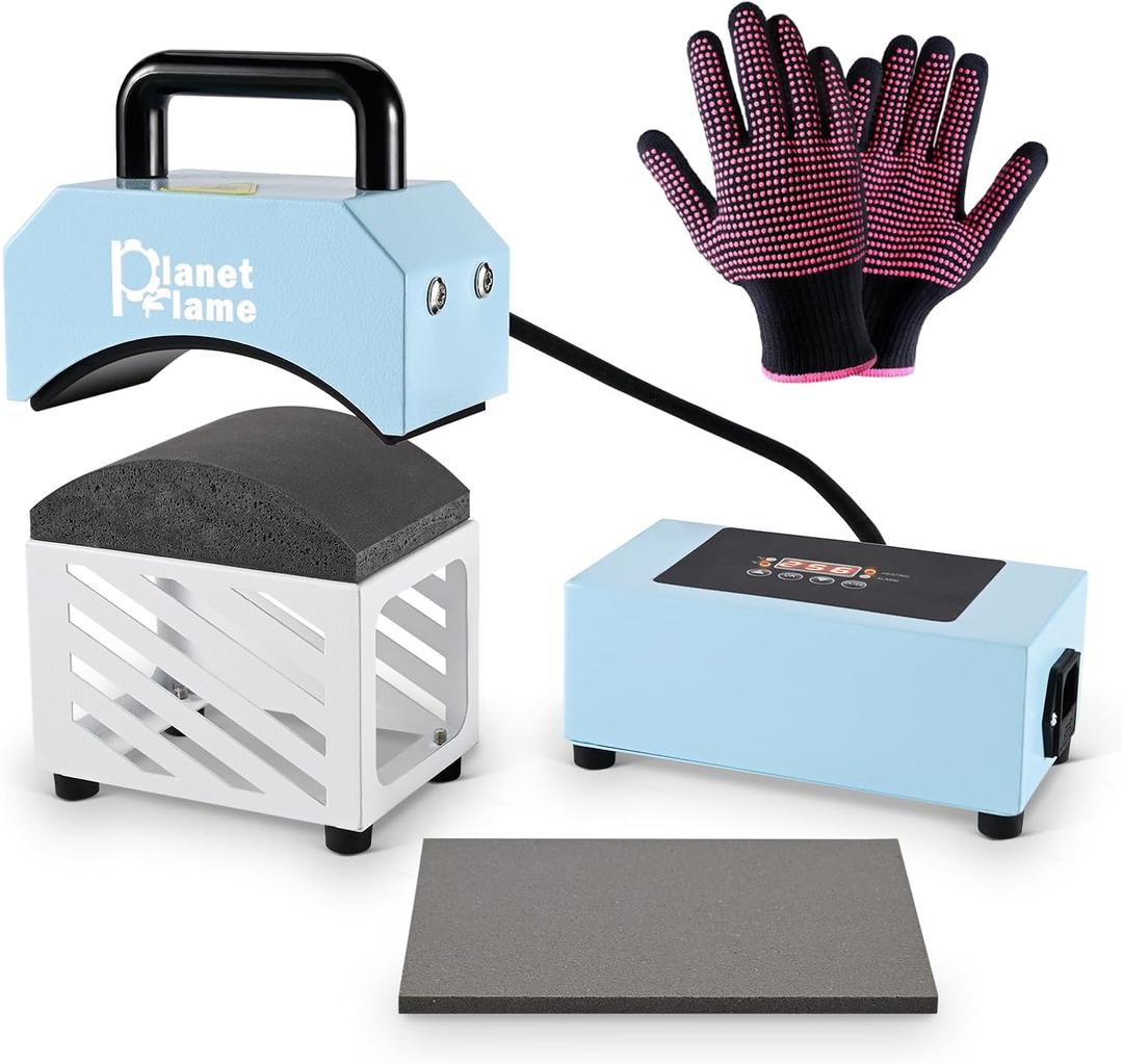 Hat Press, Mini Hat Press Heat Machine for Caps Hats with 5.4" * 3.1" Curved Teflon Coated Heat Plate & Safety Base for Heat Transfer Vinyl, Sublimation and DIY Projects, Blue