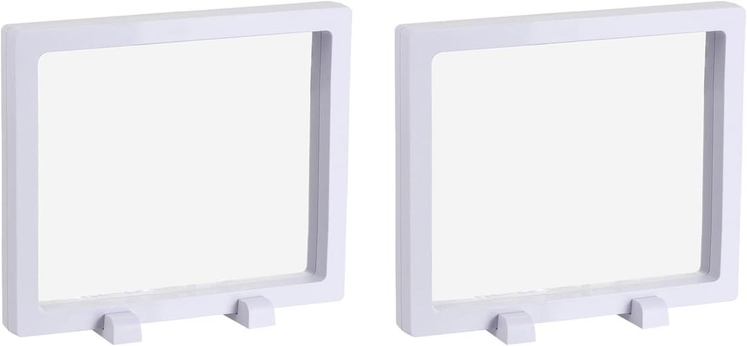 MECCANIXITY Floating Frame Display Holder Stand 3D Jewelry Display Box with Base 5.51 x 5.51 x 0.79 inch White Pack of 2