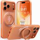 TORRAS 360 Magnetic Stand for iPhone 17 Pro Case, [Fit for MagSafe] [Rotatable Ring Kickstand] [4X Mil-Grade Shockproof] Slim Phone Cover, Camera Button, Cosmic Orange, Translucent, Ostand O3 Fitness