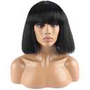 WeKen Fashion Wig Women's Short Bob Kinky Straight Full Bangs Synthetic Hairpieces Black, 11.81 x 5.91 x 1.18 inches