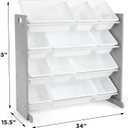 Humble Crew Toy Storage Organizer with 12 Removable Storage Bins for Kids Playroom, 4-Tier Toddler Toy Organization, Grey/White, 34 X 16 X 31 Inches