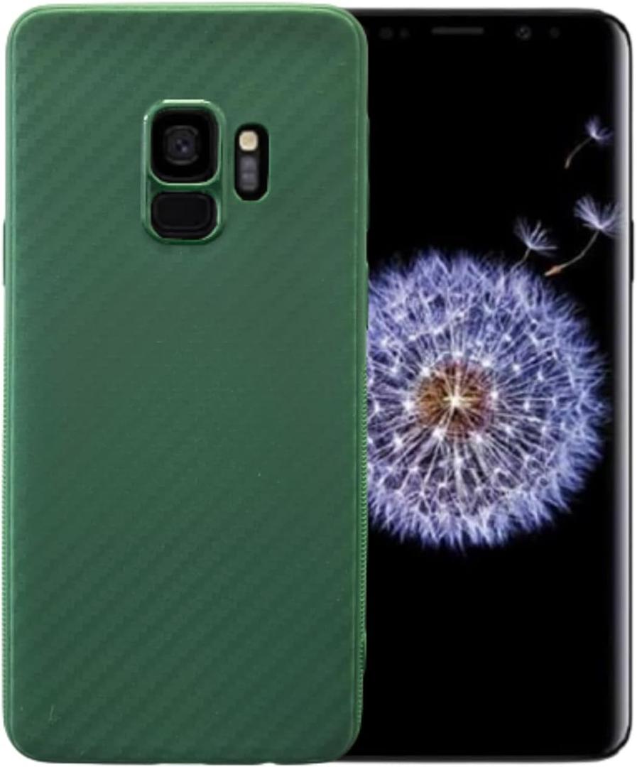 Compatible with Samsung Galaxy S9 Matte Carbon Fiber Pattern for Woman, Man, Elegance and Simplicity, Soft TPU Slim Mobile Cell Phone Case Cover Casing para Funda (Green)