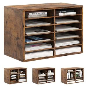 Alpeir Mail Organizer Countertop, 12 Slots Wooden Desk File Literature Sorter, Adjustable Paper Storage Shelves Document Holder, Space Saving Desktop Mailbox for Office Classroom, Rustic Brown