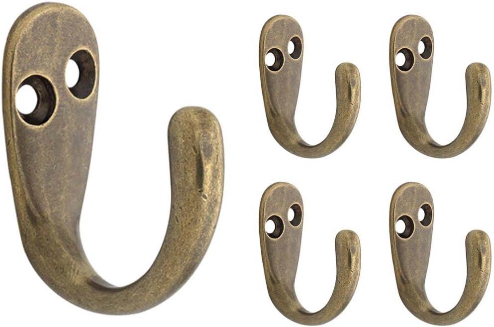 Franklin Brass (5-Pack) Single Wall Hooks 1-Prong Coat/Hat Antique Brass Hooks for Hanging Wall Mount Hanger Clothes, Purse, Bag, Towel Organization Decorative Wall Hooks FBSPRH5-AB-C