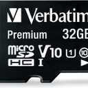 Verbatim 32GB Premium microSDHC Memory Card with Adapter UHS-I V10 Class 10 supports Full HD (1080p) U1 speed rated Up to 90MB/s read speed