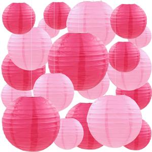 20Pcs Paper Lanterns Decorative, Hot Pink Round Hanging Paper Lanterns Decorations for Rustic Party Bridal Shower Wedding Birthday Home Decor