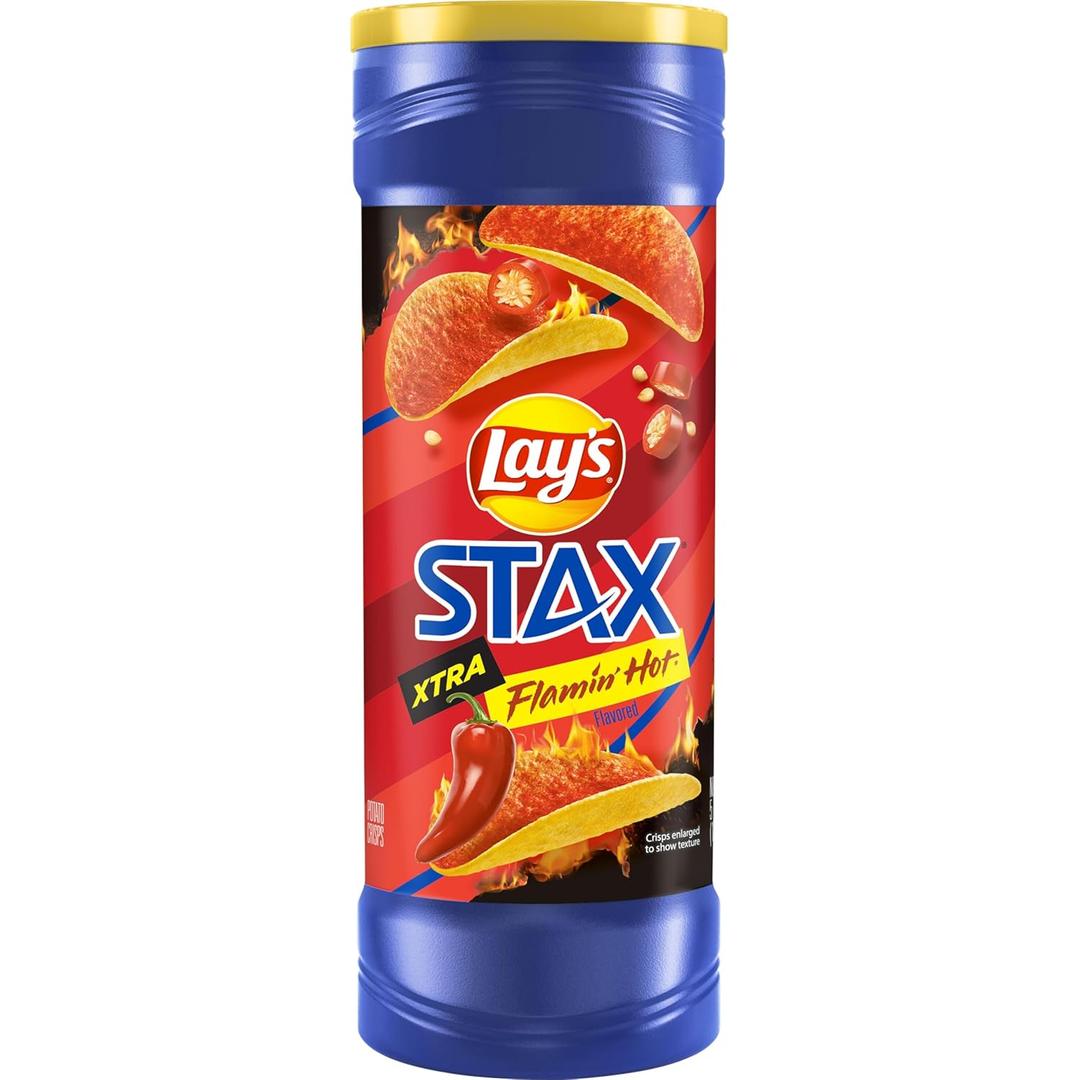 2 x Lays Stax Potato Crisps Chips, Xtra Flamin Hot, Gluten Free, 5.5 Oz Canister Pack