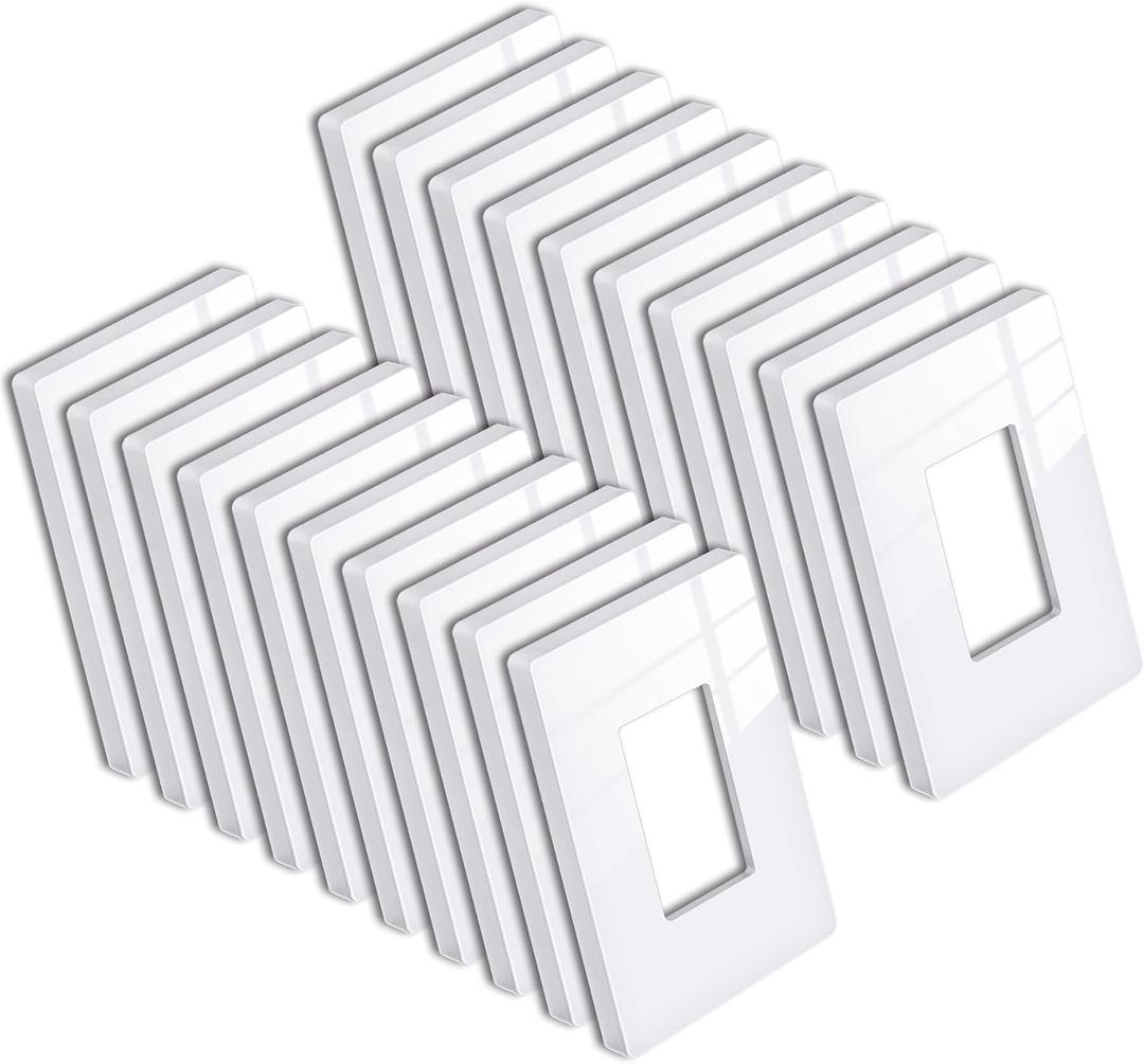 [20 Pack] BESTTEN 1 Gang Mid-Size Screwless Outlet Cover, Midway Decorative Wall Plate, USWP6 Gloss Snow White, Midsize H4.88" x W3.11", UL Listed