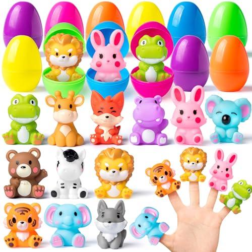AyiOwmpa 12 Pack Prefilled Easter Eggs with Finger Puppets, Prefilled Easter Eggs with Toys for Easter Egg Hunts, Basket Stuffers, Party Favors, Classroom Prizes, Easter Gifts for Kids and Toddlers