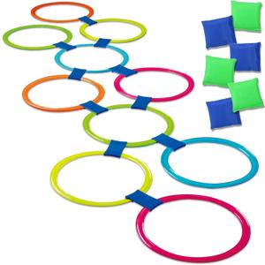 2-In-1Hopscotch & Bean Bag Toss,Combine Hopscotch Rings with Bean Bag Toss Game, Bean Bag Toss Game for Kids,Hopscotch Outdoor Game,Agility Rings,Fun Playground Toys for Boys and Girls