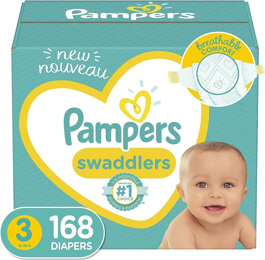 Baby Diapers Size 3, 168 Count - Pampers Swaddlers, ONE MONTH SUPPLY 