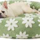 LE SURE Donut Medium Dog Bed - Round Cat Beds for Indoor Cats Calming Pet Beds, Cute Modern Beds with Jacquard Shaggy Plush & Anti Slip Bottom, 30 Inch, Green (Flower Garden Green)