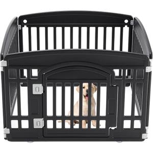Sweetcrispy Plastic Dog Playpen, 4 Panel 24" Expandable & Durable Pet Fence for Small to Medium Dogs - Indoor & Outdoor Portable Puppy Playpen with Secure Locking Door - Black