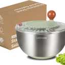Stainless Steel Salad Spinner, Lettuce Spinner with Drain, Non-Slip Base, Stop Button, Vegetable Dryer, BPA Free, 5.3 Qt