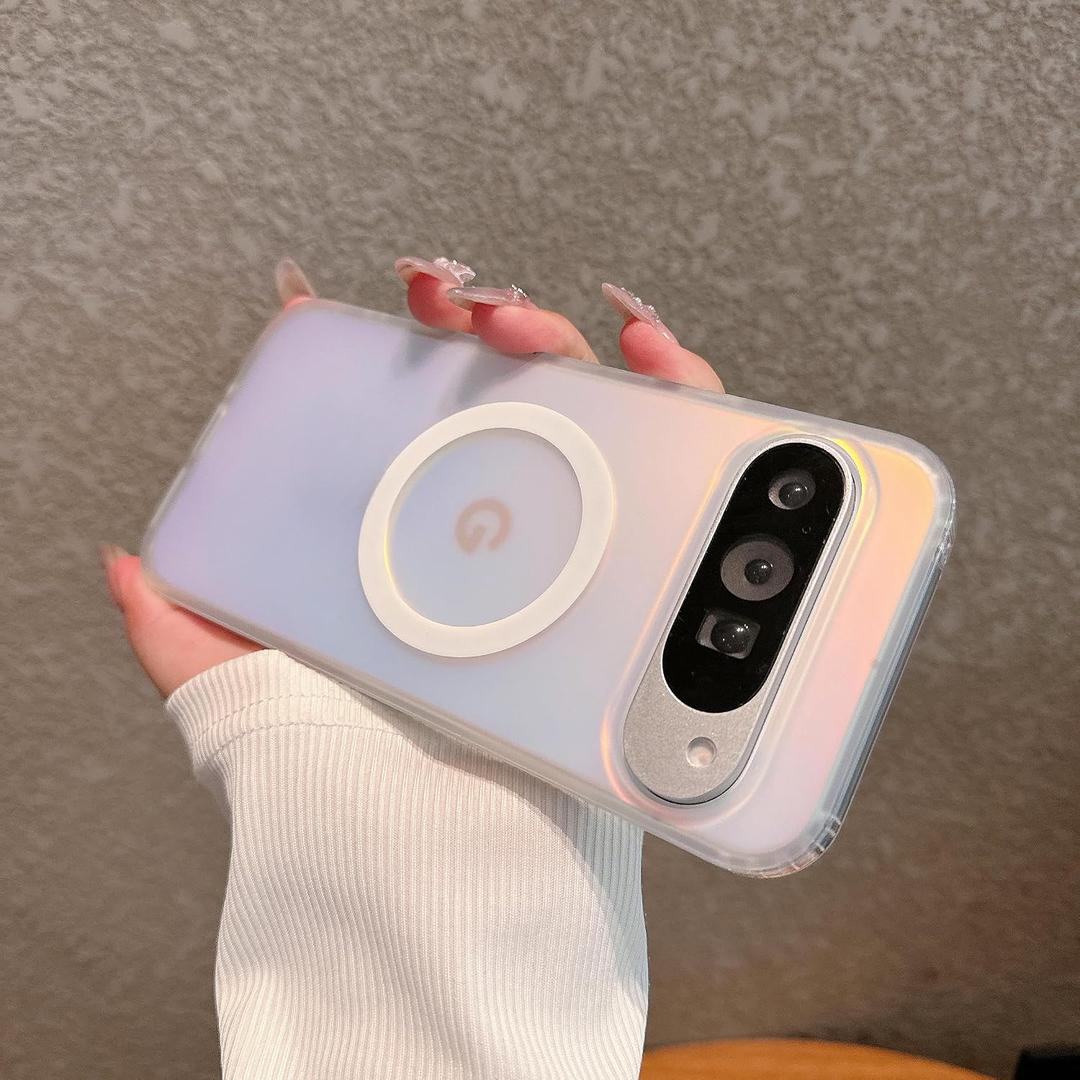 Magnetic for Google Pixel 9 Pro XL Case Women, [Compatible with MagSafe], [Holographic Iridescent Color Changing Effect] Fashion Slim Cute and Unique Matt Protective Phone Cover for Pixel 9 Pro XL