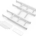 SpaceAid Bamboo Drawer Dividers with Inserts and Labels, Kitchen Adjustable Drawer Organizers, Expandable Organization for Home, Office, Dressers, 4 Dividers with 9 Inserts (17"-22" White)