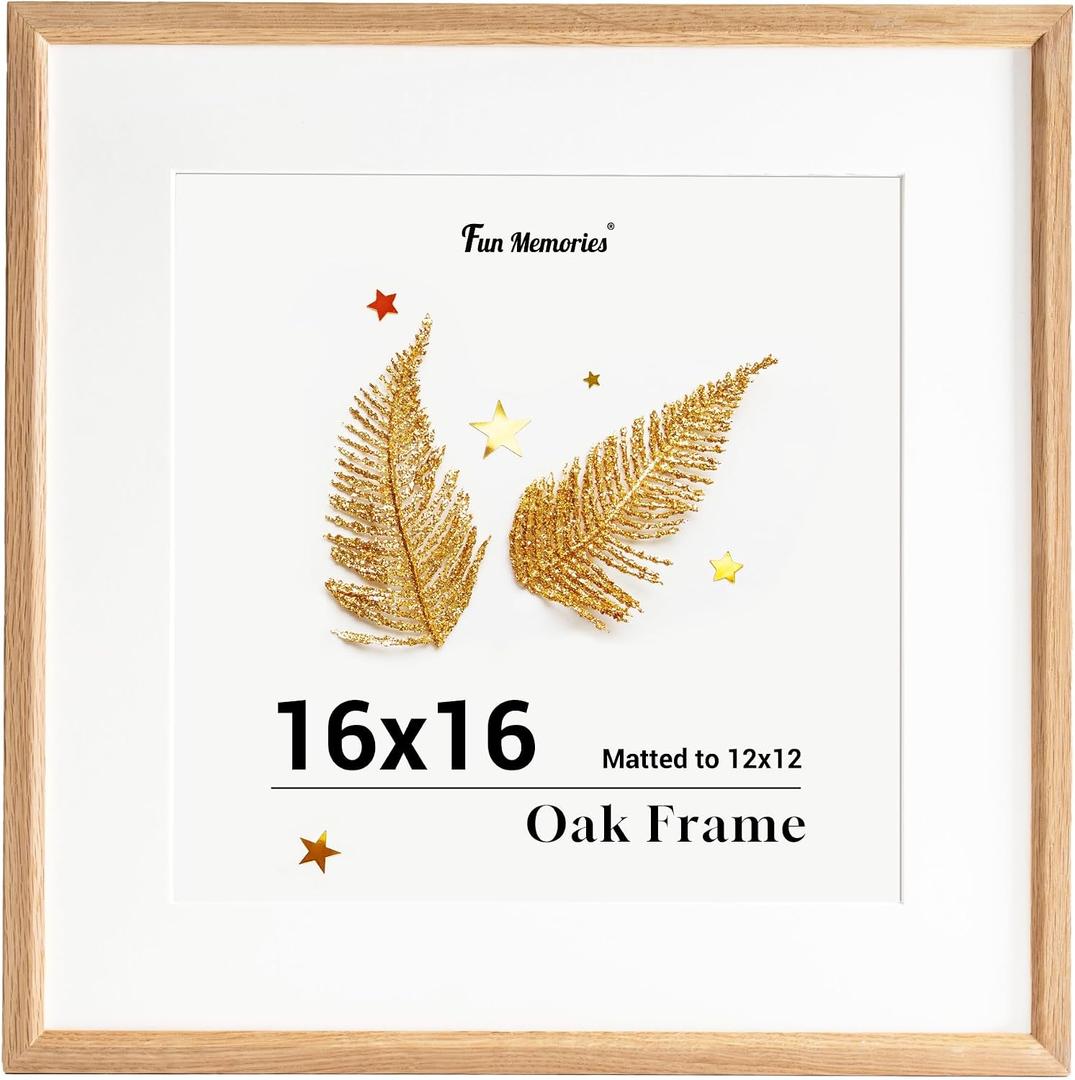 Fun Memories 16x16 Oak Picture Frame, 16x16 Matted Frame For 12x12 Picture, Square Wood Frame for Vertical and Horizontal Display on Wall and Table (Beige, 1 Pack)