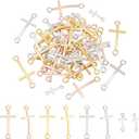 PH PandaHall 48pcs Cross Pendant Links 4 Style Curved Cross Charms Double Loop Cross Links Slim Sideways Connector Charms for Easter DIY Bracelet Necklace Jewelry Making Craft Party Favors