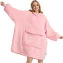 Krifey Wearable Blanket Hoodie, Oversized Sherpa Fleece Sweatshirt with Giant Pocket, Birthday Gifts for Women, Mom, Sister, Pink