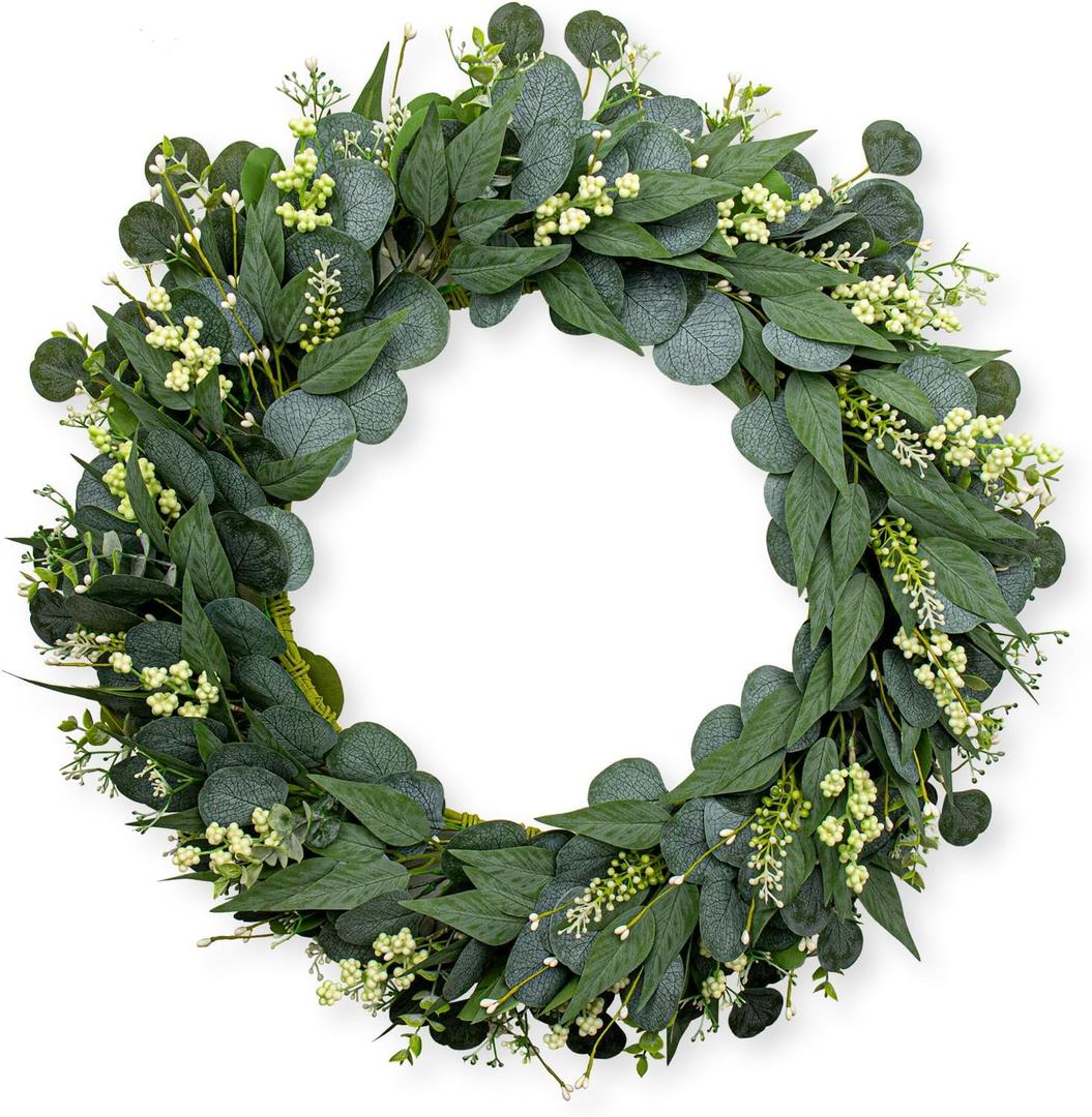 Green Eucalyptus Wreath 26 Inch Greenery Wreaths for Front Door Artificial Spring Summer Wreath with Green Eucalyptus Leaf for All Seasons Home Farmhouse Wall Porch Decor