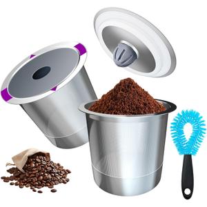 2 x 2 Pack Reusable K Cups for Keurig, Stainless Steel Coffee Pod, K Cup Reusable Coffee Pods With Cleaning Brush, Save Pods for Keurig Machine