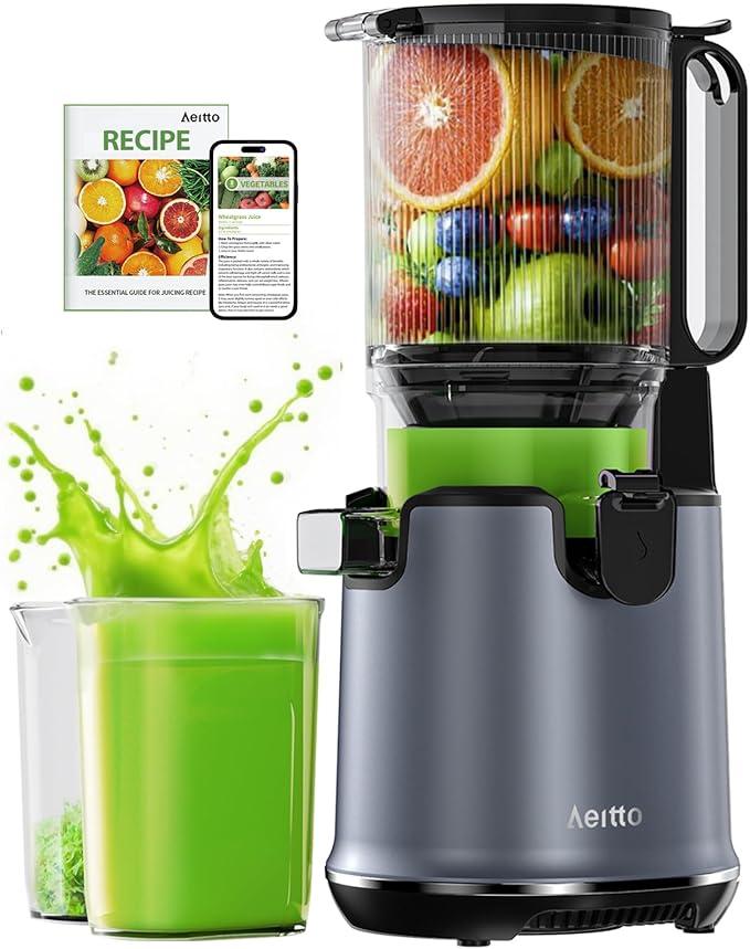 Aeitto Juicer Machines, 5.3" Extra Large Feed Chute Cold Press Juicer, Fit Whole Vegetables & Fruits, Easy to Clean, High Juice Yield,Slow Masticating Juice Extractor,Self Feeding