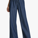 Skirt BL Women's Drawstring Elastic Waist Jeans Pull on Wide Leg Flowy Jeans for Trendy Soft Lightweight Denim Pants L