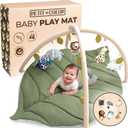 Baby Play Mat Newborn Babies to 18 Months - Leaf Shaped Baby Gym Play Mat with Detachable Hanging Toys for Babies - Playgym for Newborn Sensory Tummy Time Playmats & Floor Gyms for 0-18 Month Old