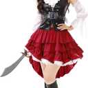 Funna Pirate Costume Women Adult Outfit 5 Piece with Hat Pirate Skirt Belt (X-Large (16-18), Black)