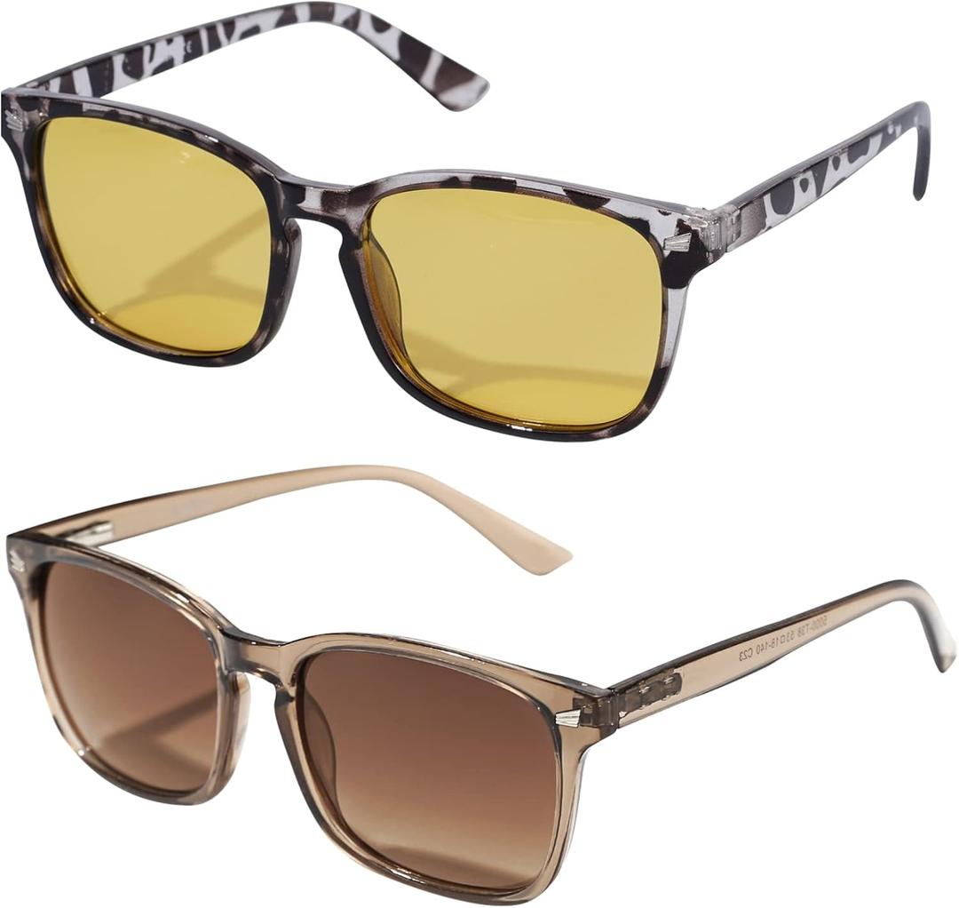 TIJN Polarized Sunglasses for Womens and Mens,Classic Square Frames Shades for UV Protection, Stylish and Trendy Sunnies (05-(2pack)leopard(brown Lens)&coffee(black Tea))