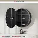 Keonjinn 20 Inch Round Medicine Cabinet with Mirror, Black Medicine Cabinet with Mirrors, Circular Surface Mount Medicine Cabinets, Framed Farmhouse Bathroom Cabinet with Adjustable Shelves
