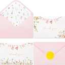 Crisky Baby Shower Thank You Cards with Envelopes & Stickers, 50 Pack Pink Gold Baby Thank You Greeting Cards Bulk for Girl, Watercolor Delicate Wildflower Design, Pink for Baby Girl