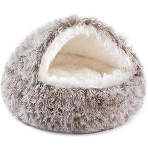 NOYAL Round Hooded Donut Dog Bed for Small & Medium Pets Plush Fluffy AntiAnxiety Cat Cave Bed with Cover, Size: Large 27.5''
