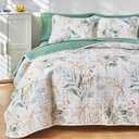 Joyreap 2 Pieces Microfiber Quilt Set, Botanical Green Leaves on White Reversible Design, Bedspread Bed Cover for All Season, 1 Quilt and 1 Pillow Sham (Twin, 68x86 inches)