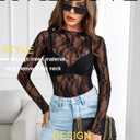 Avidlove Women's Mesh Top Long Sleeve Mock Neck Sheer Blouse See Through Floral Lace Tops (M)