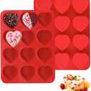 MEMOVAN Heart Chocolate Mold 2 Pack Heart Shaped Muffin Pan Heart Nonstick Silicone Cake Candy Jello Mold Love Shapes Tartlets Molds for Pudding Soap Baking Brownies Egg Bites Valentine's Day