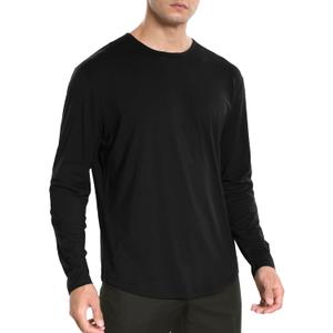 netdraw Men's Ultra Soft Bamboo Viscose T-Shirt Curve Hem Lightweight Cooling Short/Long Sleeve Casual Basic Tee Shirt (Black, Small)