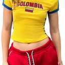 SHENHE Women's Brazil Shirt Crop Top Crewneck Vintage Short Sleeve Tops Y2K Graphic Baby Tee Jersey Shirt, Large