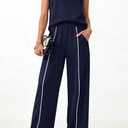 BTFBM Two Piece Sets for Women Summer Outfits 2026 Lounge Sets Mock Neck Tops Wide Leg Pants Travel Fashion Clothing (M)