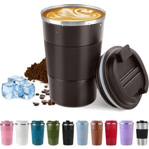 Vacuum-Insulated Stainless Steel Travel Coffee Mug, Leak-Proof Reusable Coffee Cup with Lid - Keep Hot & Cold Drinks for Hours, Durable Insulated Tumbler for Men & Women(3rd-Dark Coffee, 12OZ)