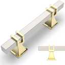 Amerdeco 7 Pack Brushed Satin Nickel and Gold Cabinet Pulls 3 Inch(76mm) Hole Center Drawer Pulls Cabinet Hardware Kitchen Cabinet Handles for Bathroom Dresser Pulls ZH0067