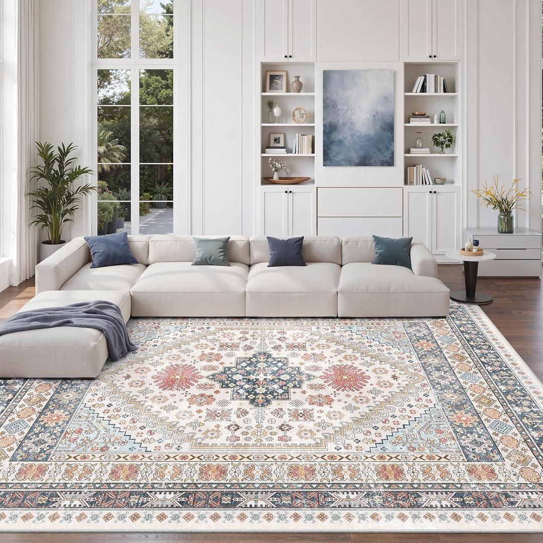 zesthome 10x12 Area Rugs for Living Room,Non-Slip Backing Washable Rugs,Vintage Large Area RugStain Resistant Home Decor Rug (Multi,10'x12')