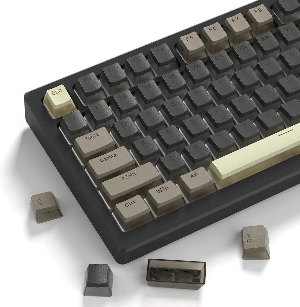 Womier PBT Shine Through Keycaps for Mechanical Keyboard, Pudding Keycaps 60% 75% 100% Keyboard 143 Keys, Custom Keycap Set OEM Profile for Gateron Cherry MX Switches,Grey Brown-Only Key caps