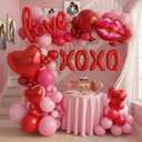 Red Pink balloon garland arch kit 125pcs with Bow and arrow XXOO lip heart shaped balloons for Girls Galentines Valentine's Day Wedding Bachelorette Engagement Anniversary Party decorations (Red Pink)