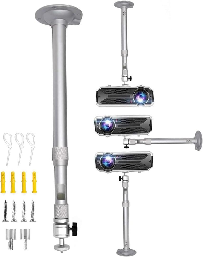 2-Be-Best Projector Ceiling Mount Adjustable Projector Mount Length 16-25.6in / 41-65cm Swivel Projectors Holder Bracket for Mini Projectors CCTV DVR Cameras Silver Upgraded