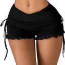 WDIRARA Women's Side Drawstring Ruched Lace Shorts Low Rise Stretchy Mini Shorts (Large, Black)