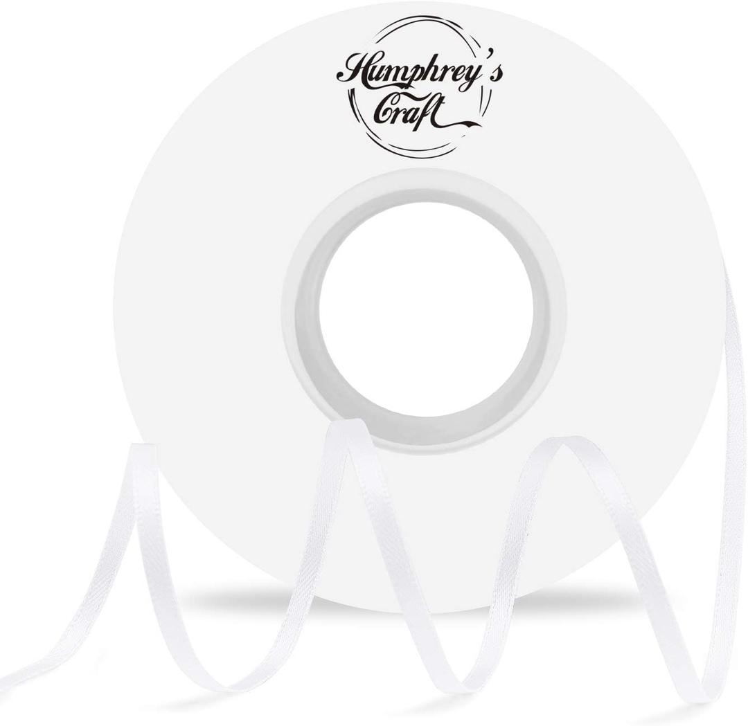 Humphrey's Craft 1/8 Inch White Double Faced Satin Ribbon - 50 Yards Variety of Color for Crafts Gift Wrapping DIY Bows Decoration Sewing and Invitation Card.