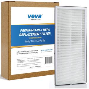 Veva HEPA Filter Replacements Compatible with Medify MA-40 Home Air Purifier - Captures 99.97% of Particles, 3-in-1 Replacement Filters, Honeycomb Carbon, Charcoal Activated Cleaner