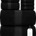 White Classic Luxury Bath Towel Set of 8 Pieces - 100% Turkish Cotton Highly Absorbent Towels for Bathroom, 2 Luxury Bath Towels 700GSM, 2 Hand Towels, 4 Washcloths, Black