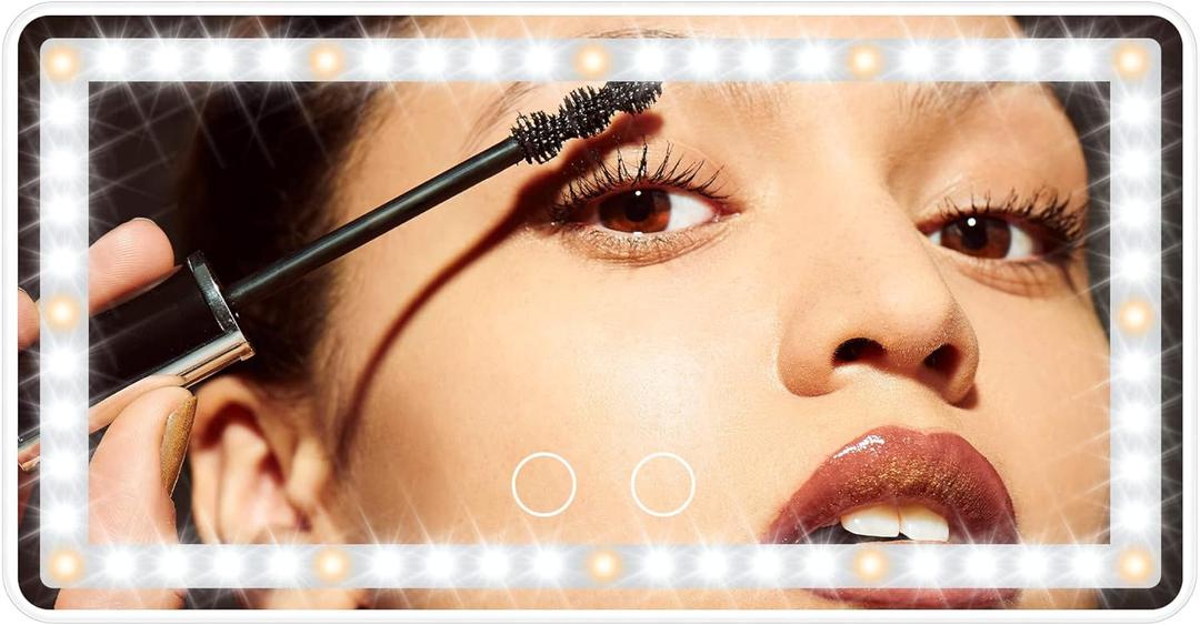 Car Sun Visor Vanity Mirror with Lights, Rechargeable Car Makeup Mirror Accessories, Birthday Gifts for Women Girl, 3 Light Modes, Dimmable Touch Led Screen, Universal for Car Truck (White)